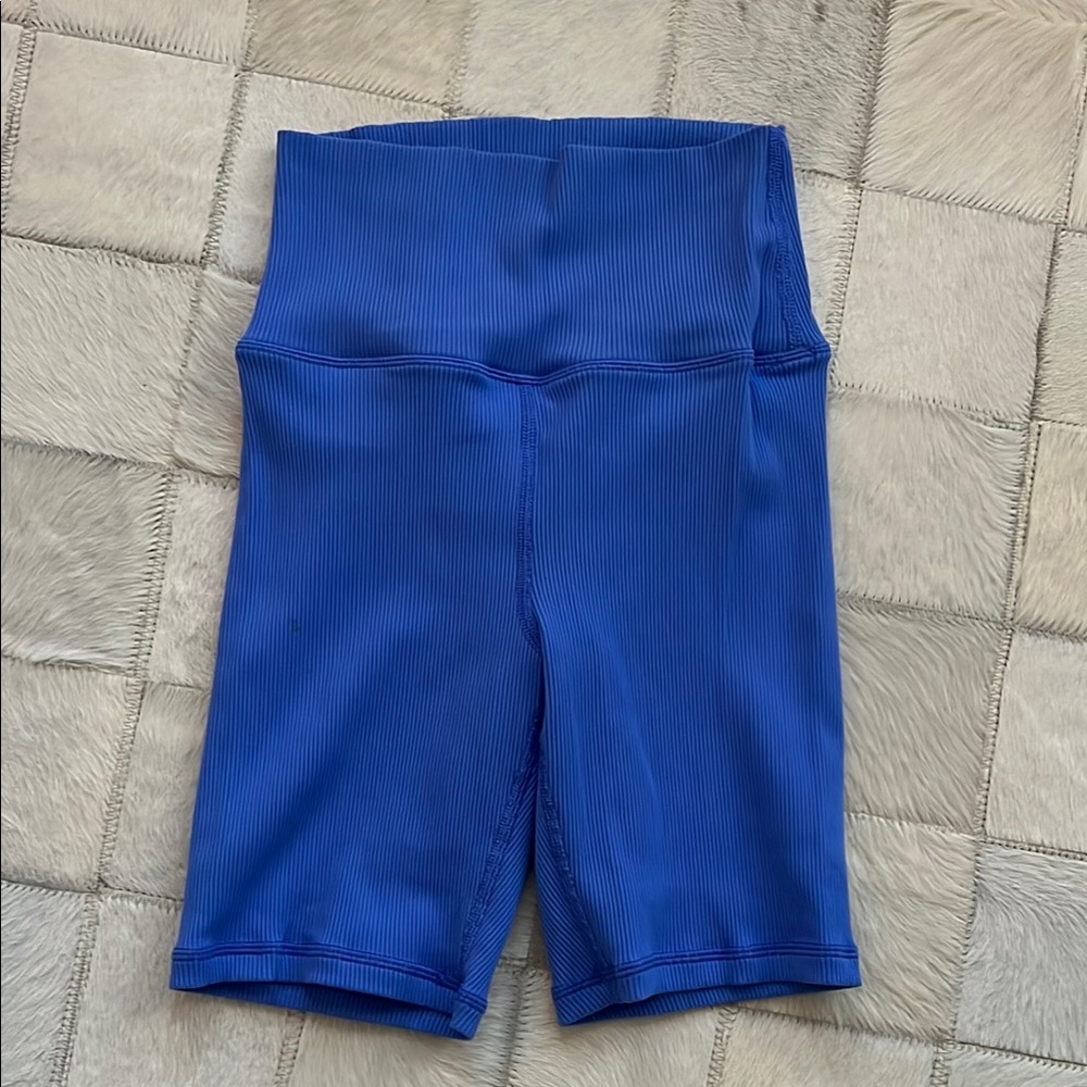 Blue Women's High-Waisted Ribbed biker Shorts
